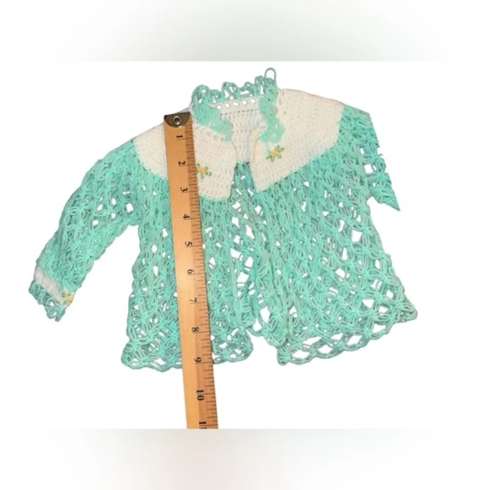 Vintage New Born Baby Hand made‎ crochet cardigan in white and green